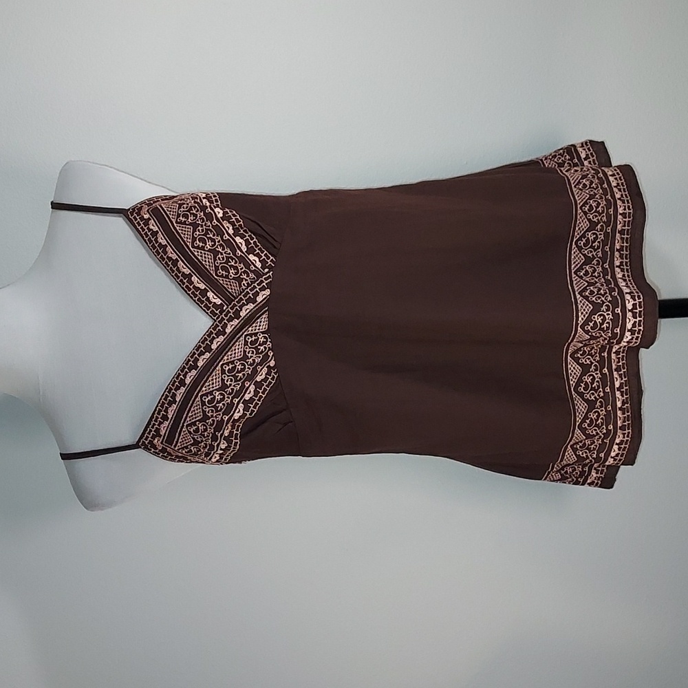 Lots of Love by Speechless Chocolate Brown Embroidered Spaghetti Strap Tank Med